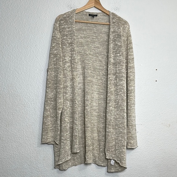 EILEEN FISHER Woman 2X Open Front Cardigan Organic Linen Blend Beige Drape Fit - Picture 1 of 9